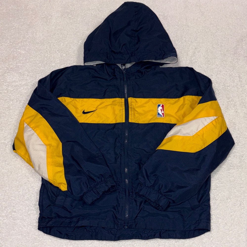 Nike nba hooded zip lined jacket navy yellow vintage boys size 7